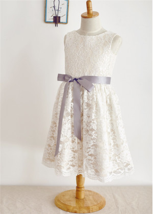 Ivory Lace Champagne Lining Knee Length Flower Girl Dress Ivory Lace Champagne Lining Knee Length Flower Girl Dress
